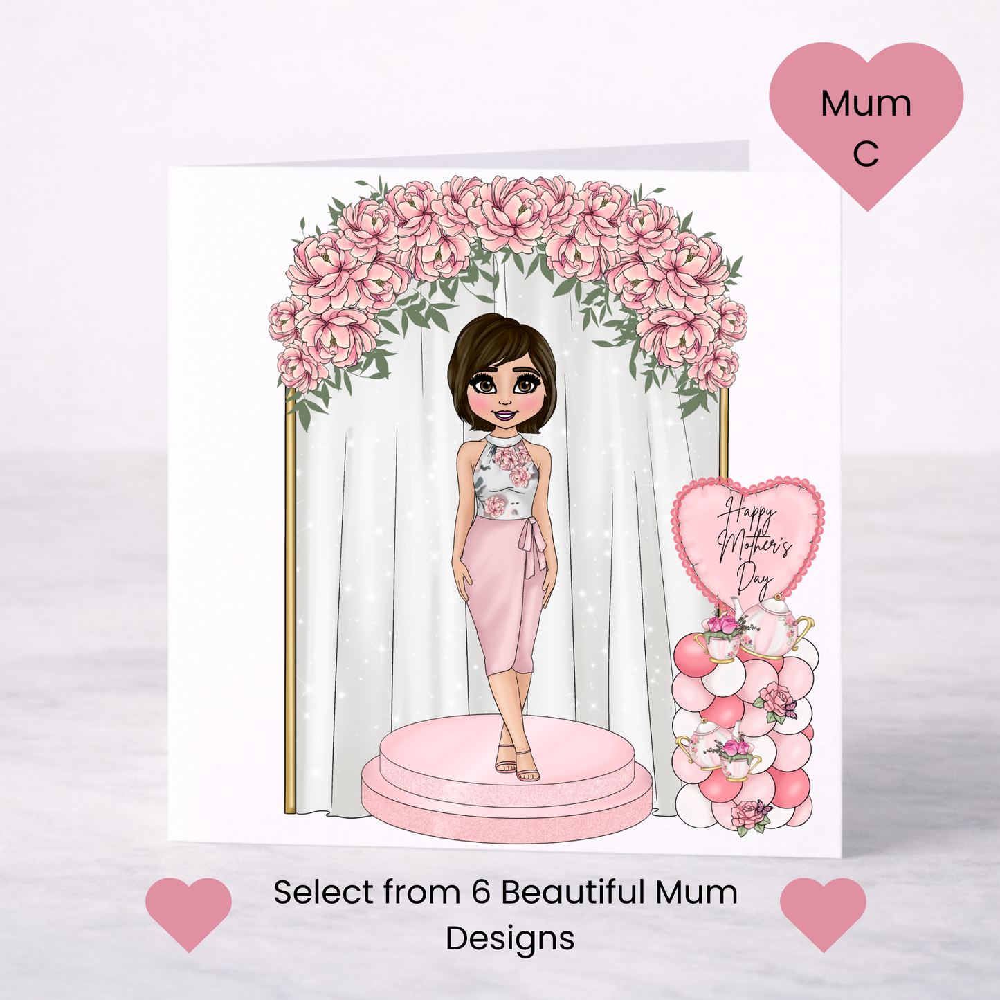 Mother’s Day Floral Arch Card – Elegant Pink Mum, 6 Design Choices