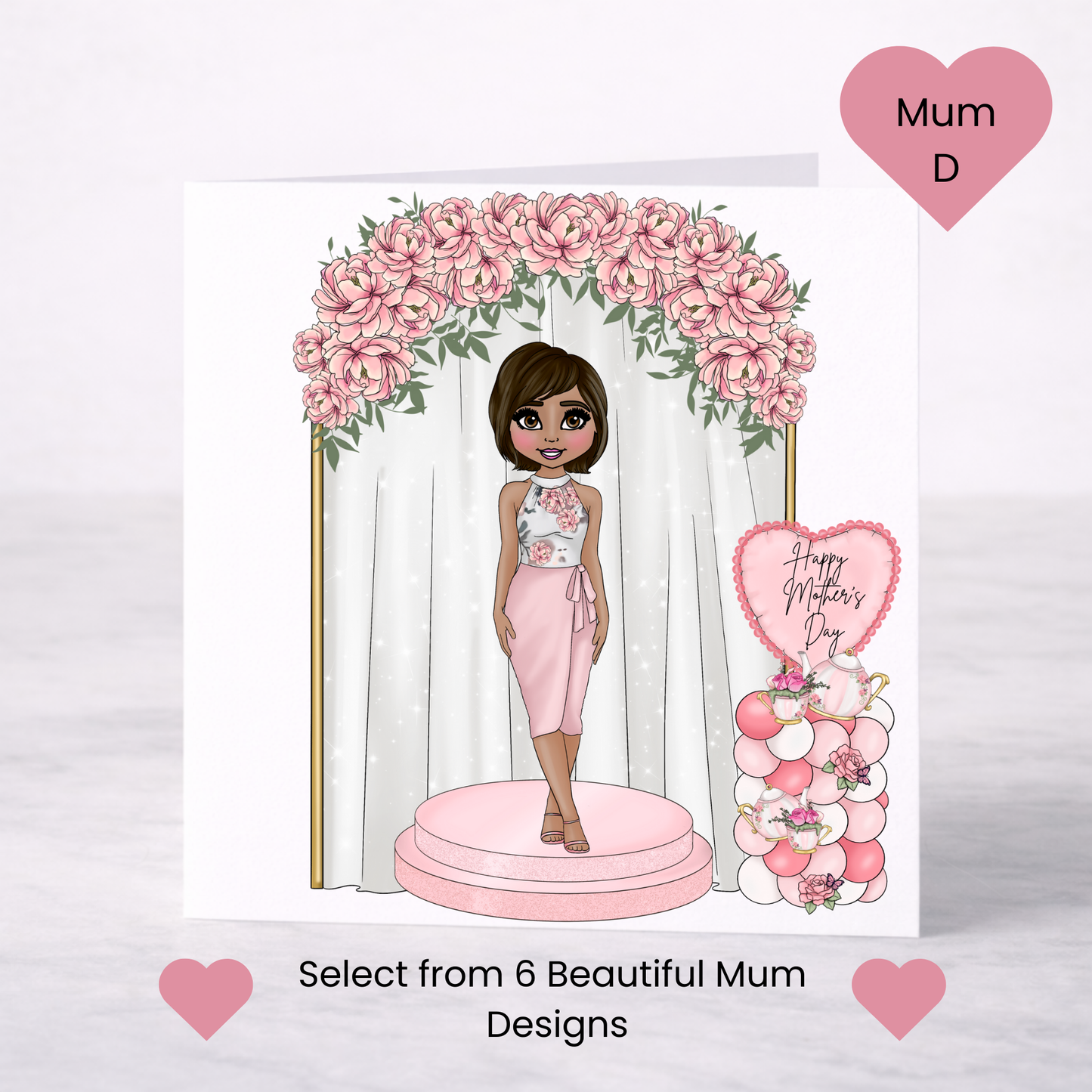 Mother’s Day Floral Arch Card – Elegant Pink Mum, 6 Design Choices