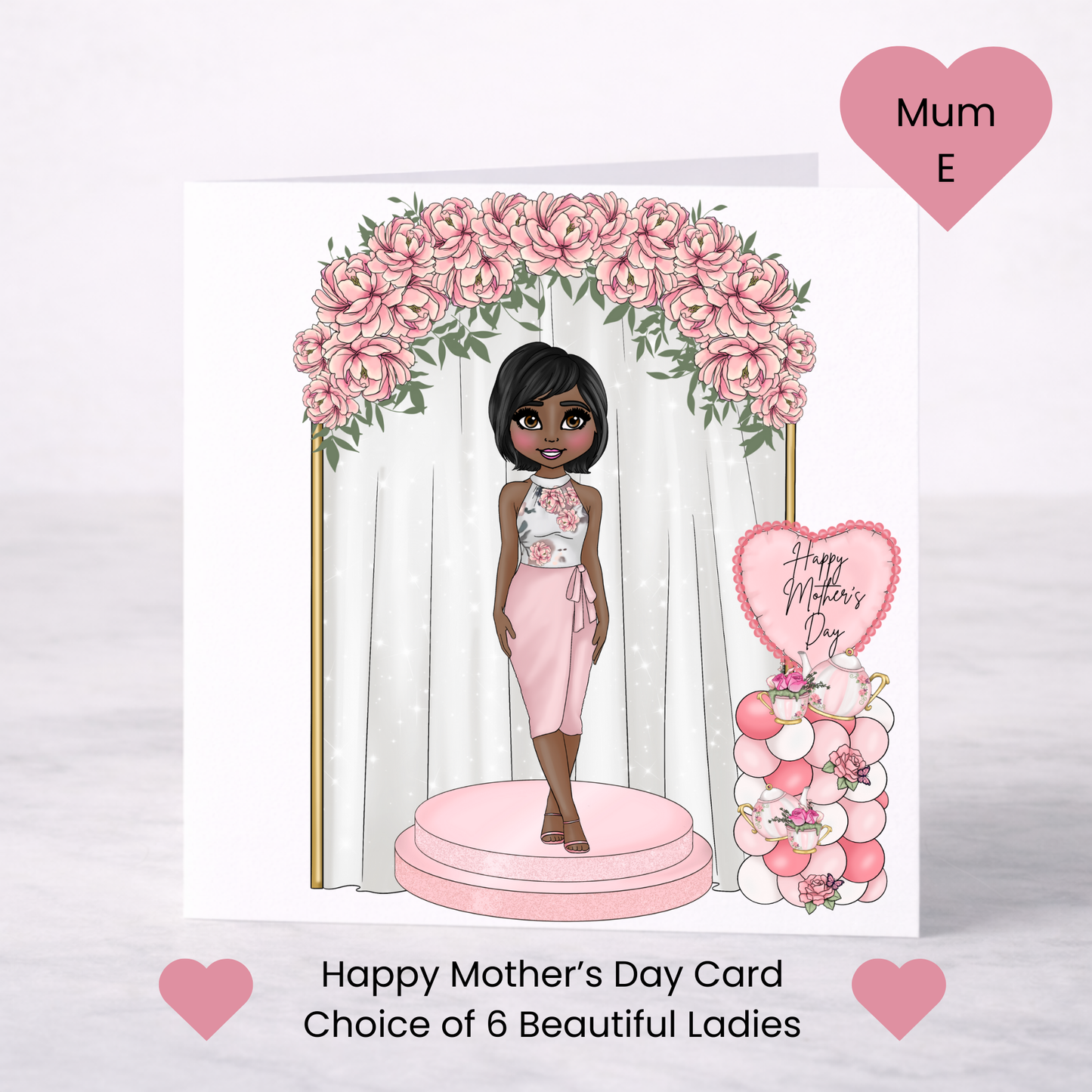 Mother’s Day Floral Arch Card – Elegant Pink Mum, 6 Design Choices
