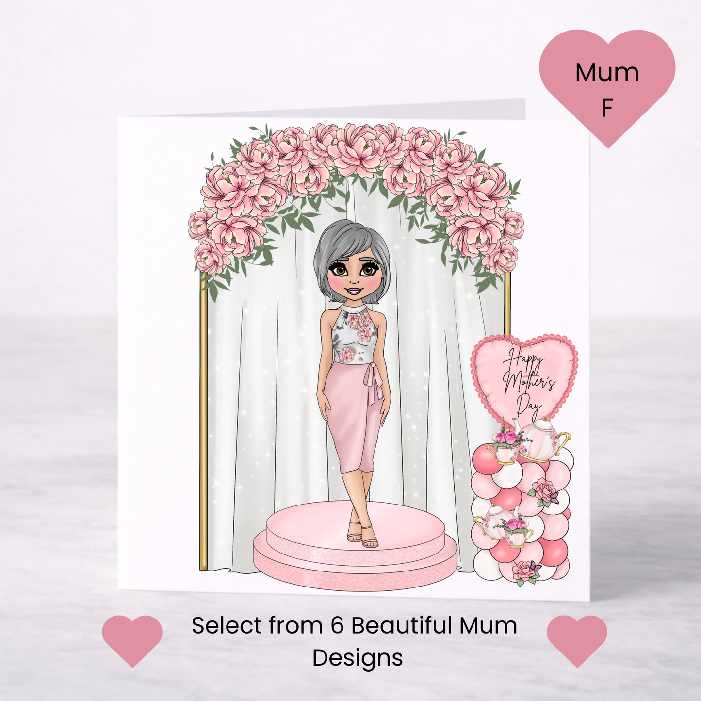 Mother’s Day Floral Arch Card – Elegant Pink Mum, 6 Design Choices