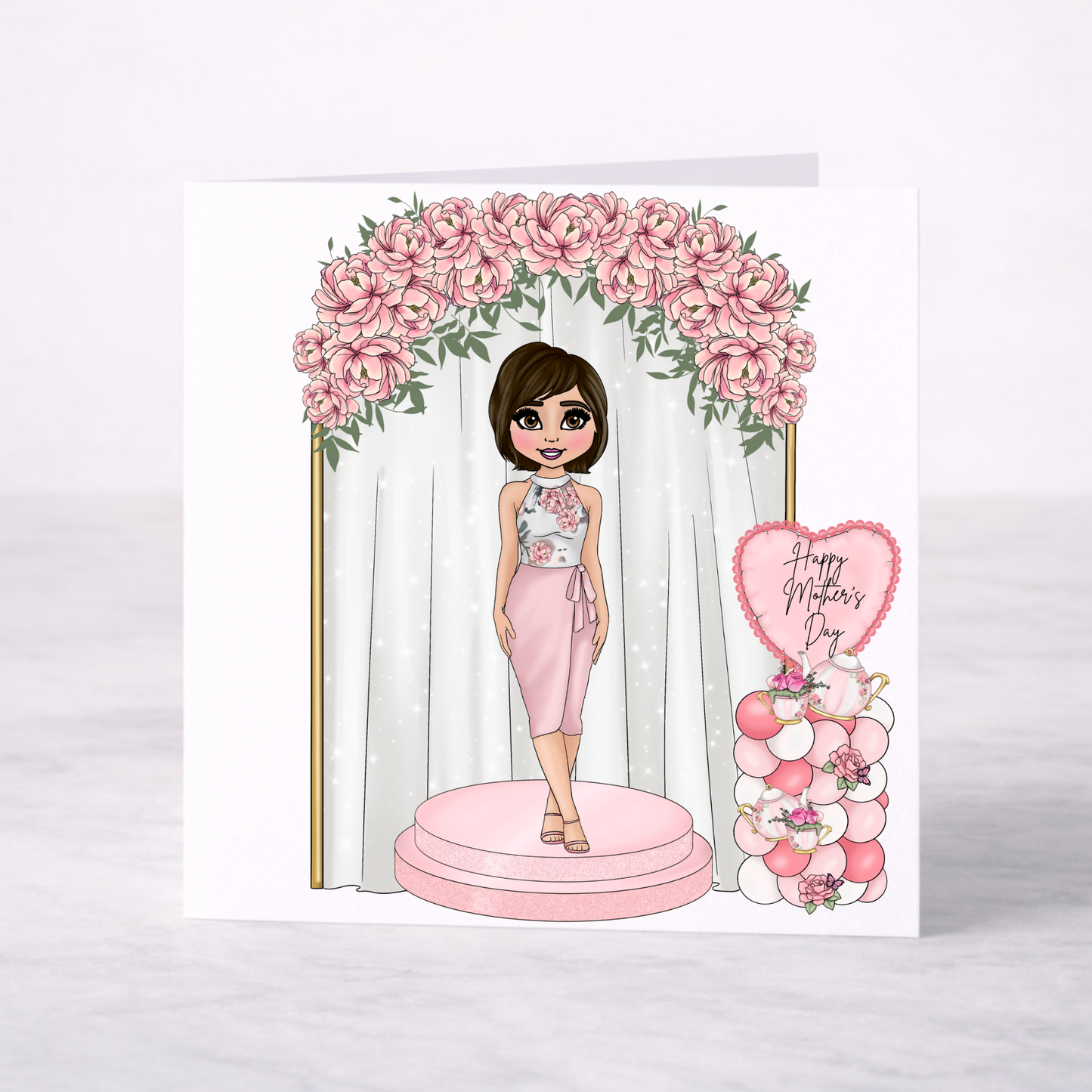 Mother’s Day Floral Arch Card – Elegant Pink Mum, 6 Design Choices