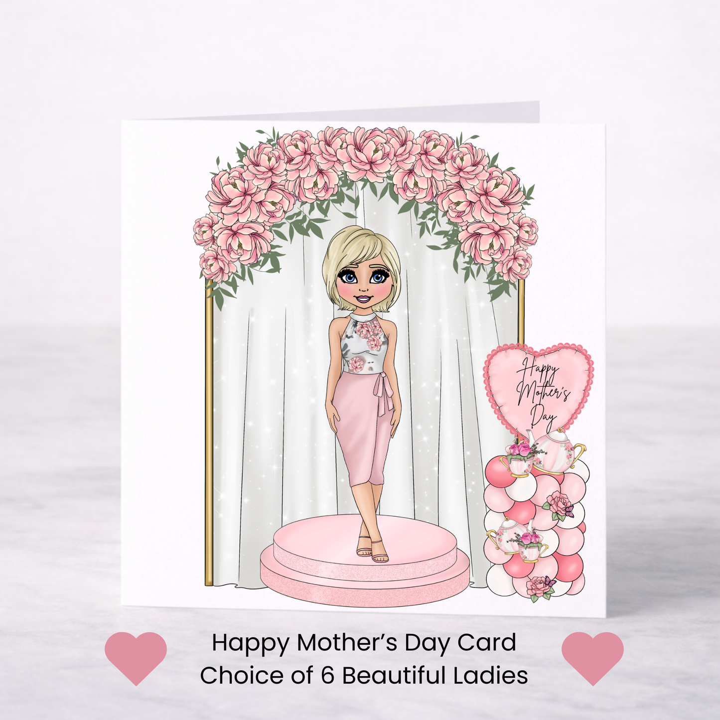 Mother’s Day Floral Arch Card – Elegant Pink Mum, 6 Design Choices