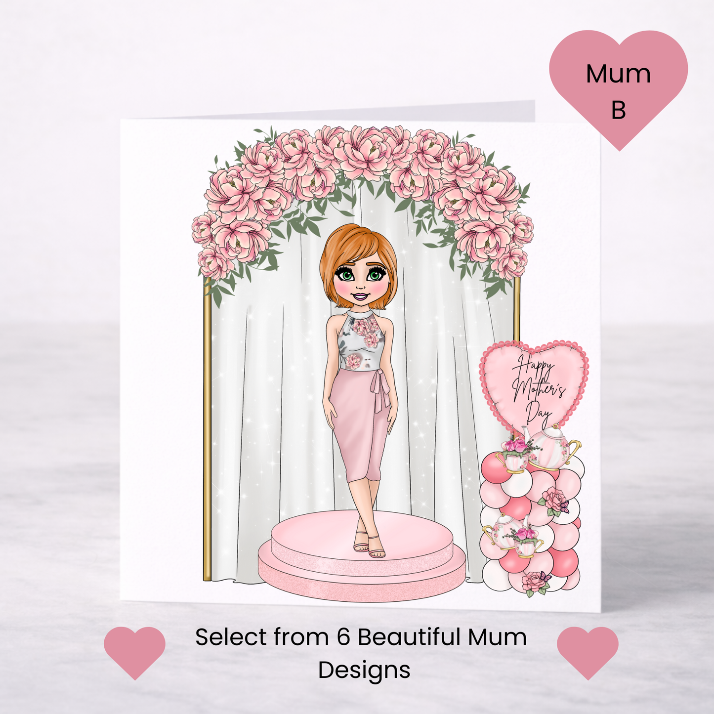 Mother’s Day Floral Arch Card – Elegant Pink Mum, 6 Design Choices