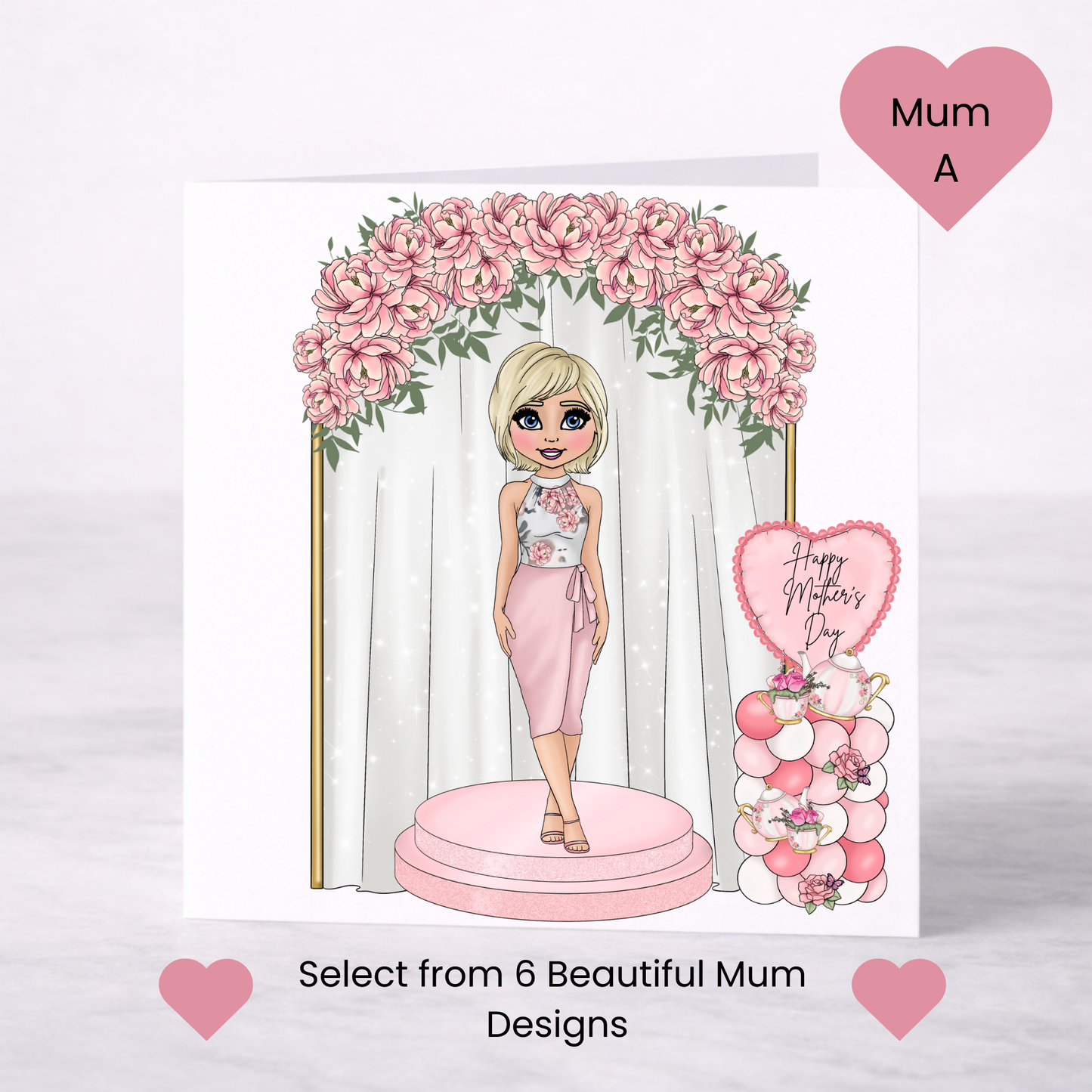 Mother’s Day Floral Arch Card – Elegant Pink Mum, 6 Design Choices