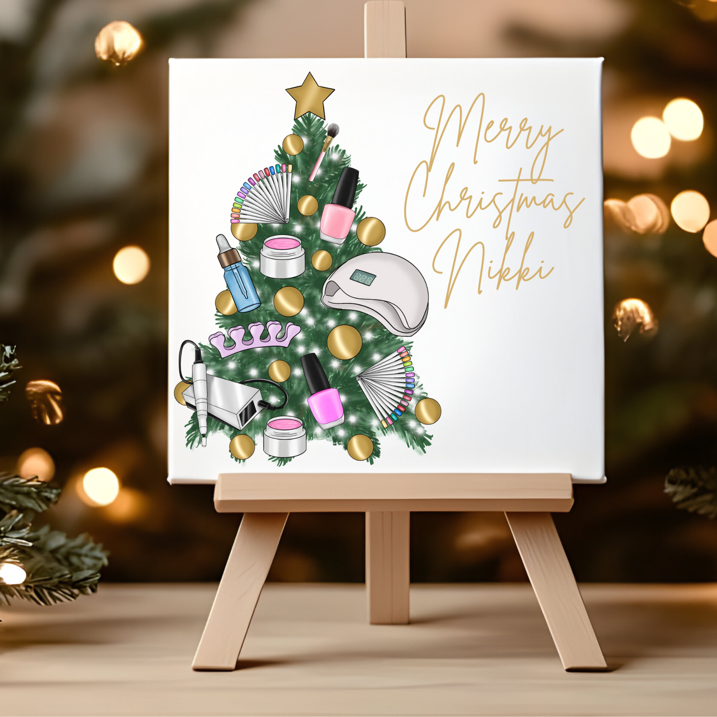Personalised Nail Technician Christmas Card – Custom Name Festive Manicurist Merry Christmas