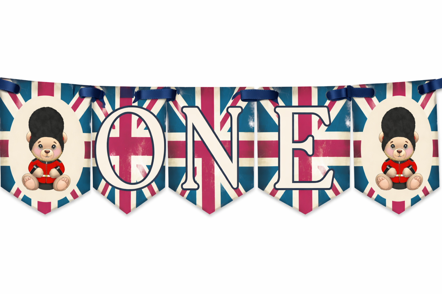 London Royal Guard Birthday Bunting – Teddy Bear Banner Age 1–5 Boys Party Decor