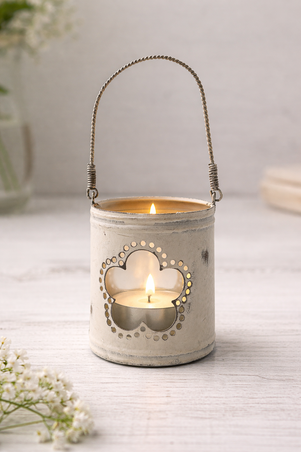 Parlane Distressed Cream Hanging Tea Light Holder