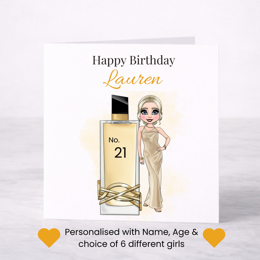 Personalised Glam Perfume Birthday Card – Name & Age Custom Card for Her