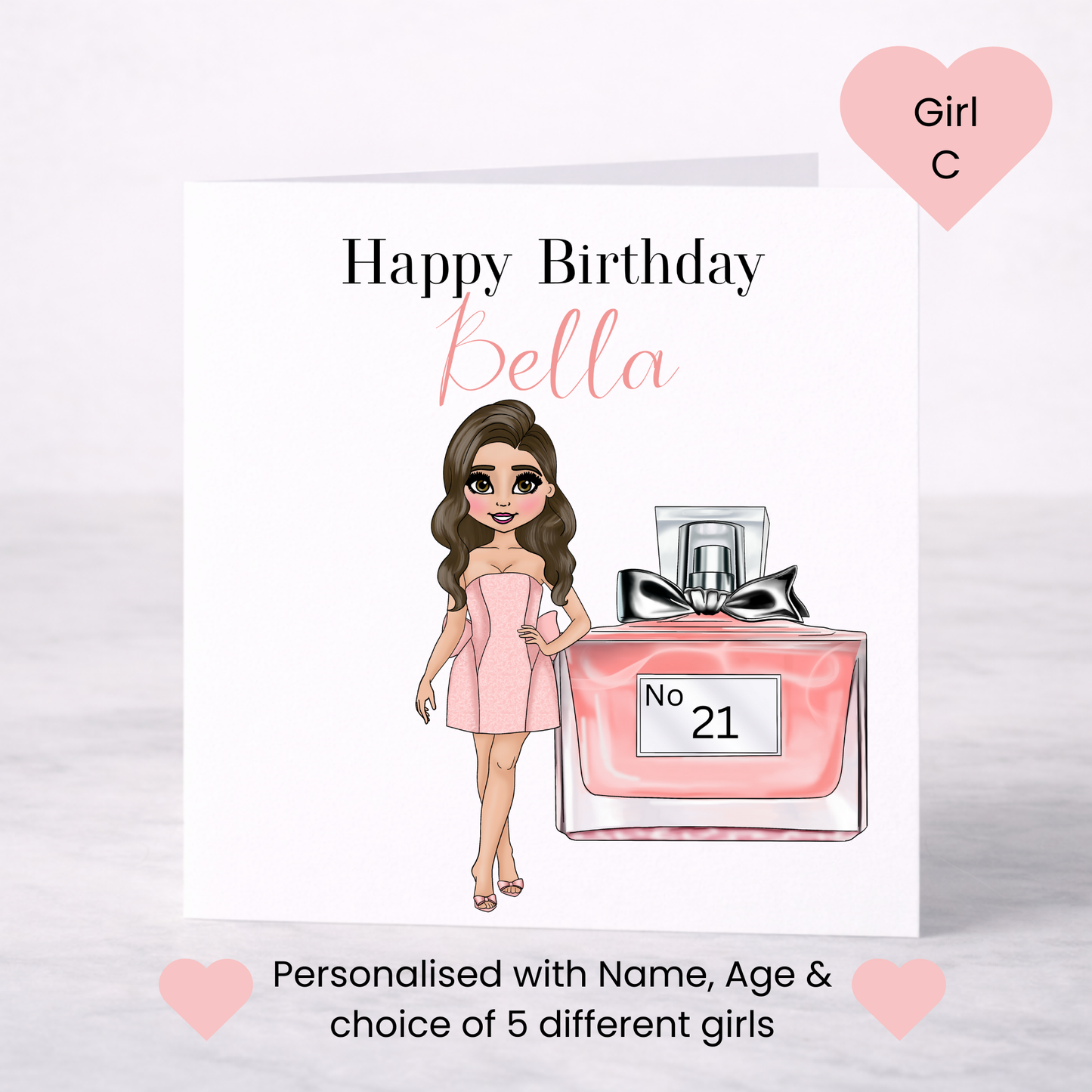 Personalised Perfume Bottle Birthday Card – Choice of Girl & Age