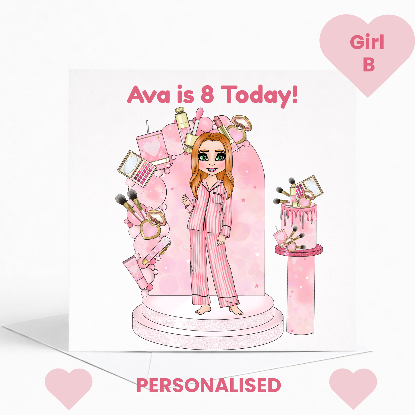 Personalised Beauty Birthday Card for Girls, Pink Pamper Spa Theme Card, Custom Name & Age Card, Sleepover Birthday Card, Stylish Girls Birthday