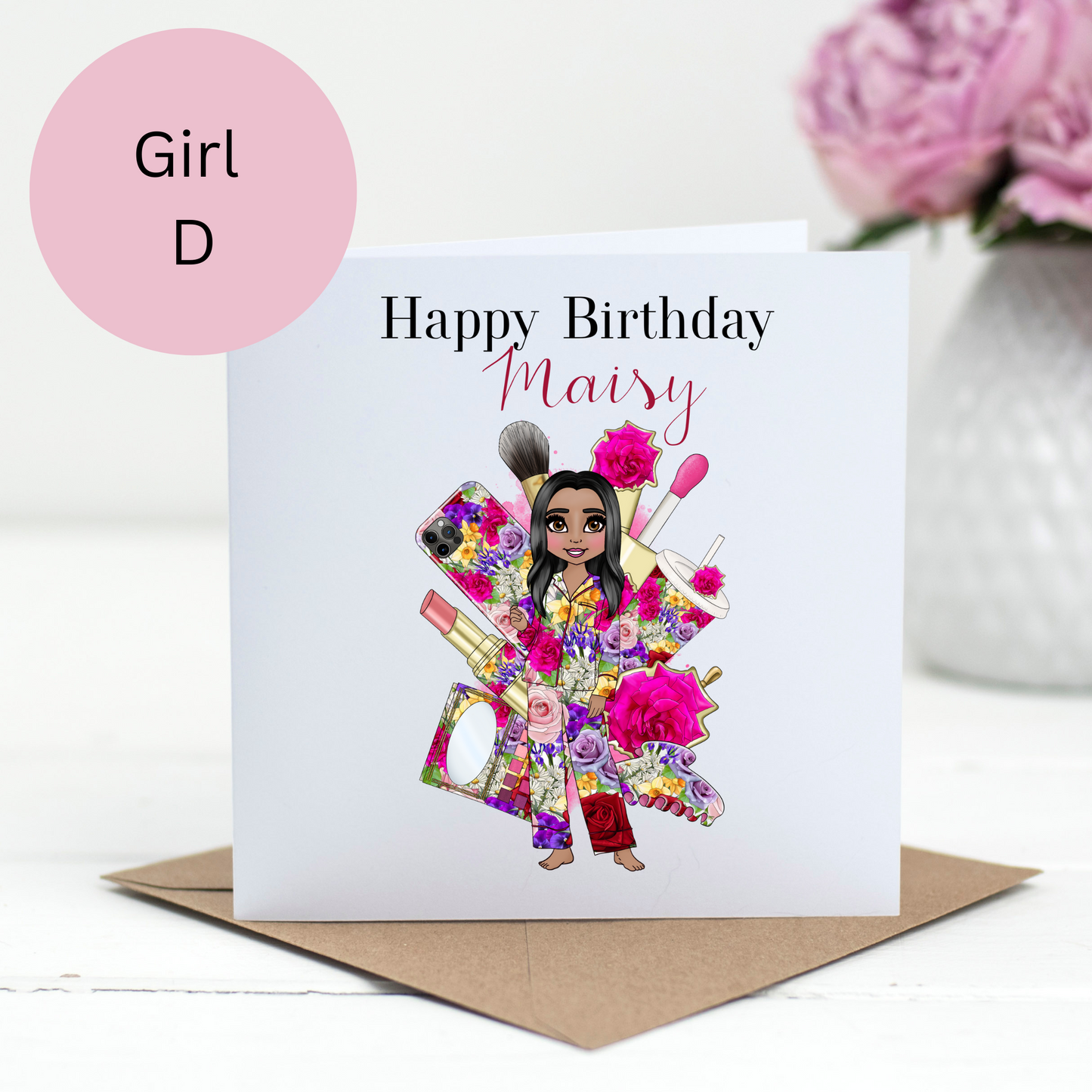 Personalised Floral Makeup Birthday Card – Pyjama Design