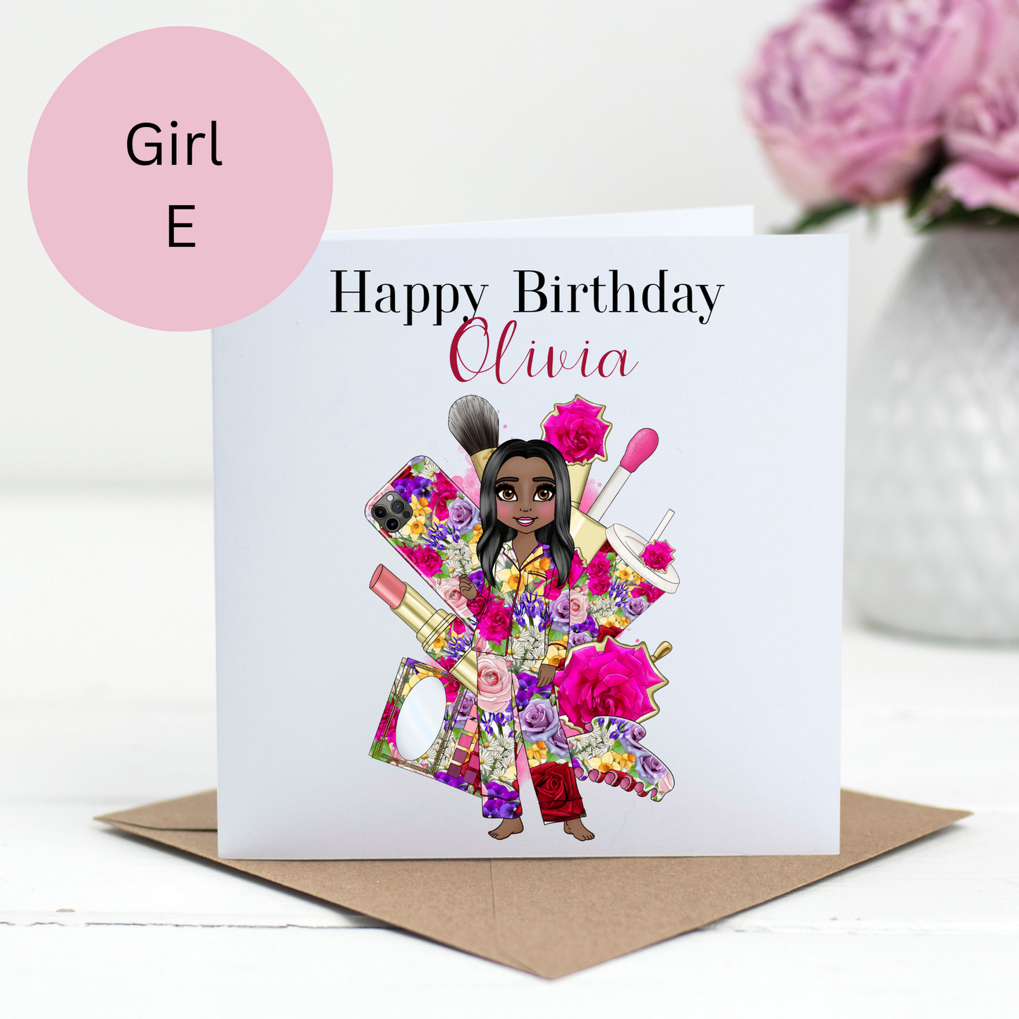 Personalised Floral Makeup Birthday Card – Pyjama Design