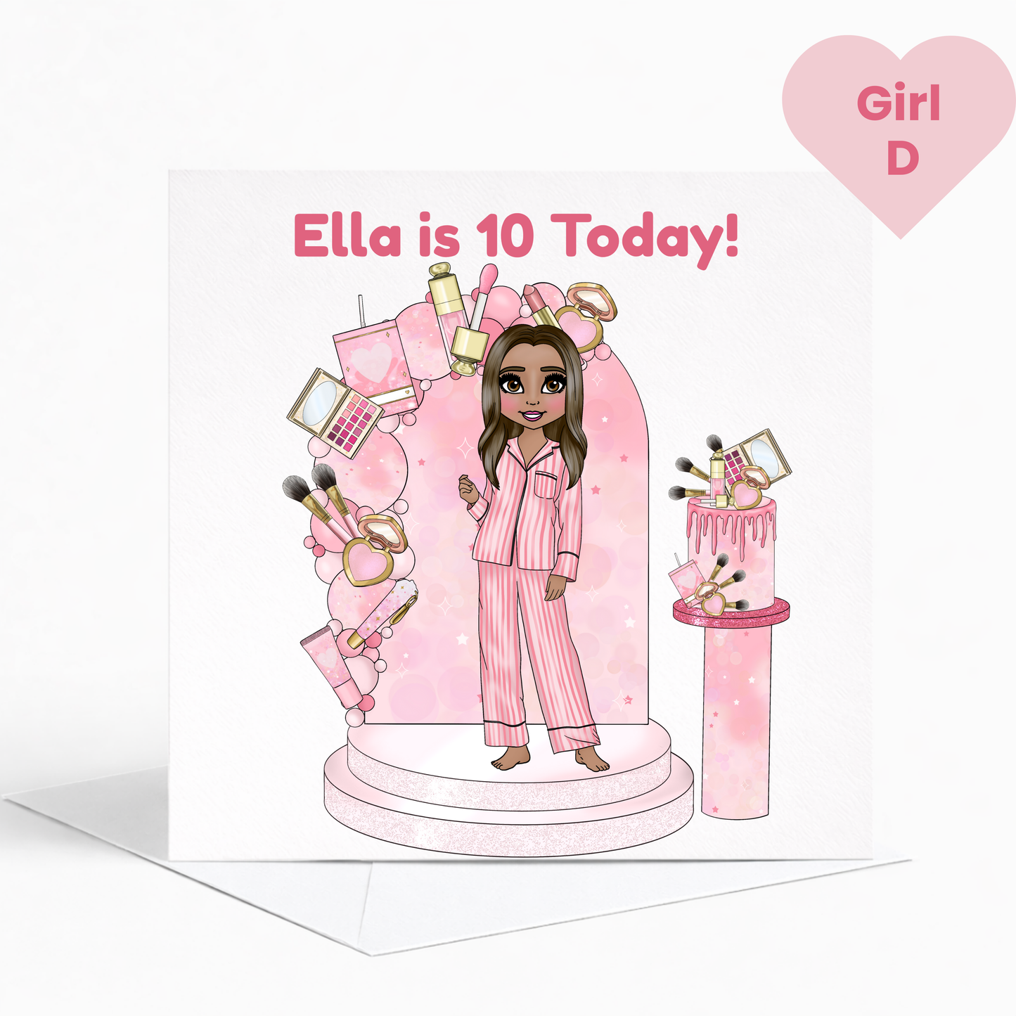 Personalised Beauty Birthday Card for Girls, Pink Pamper Spa Theme Card, Custom Name & Age Card, Sleepover Birthday Card, Stylish Girls Birthday