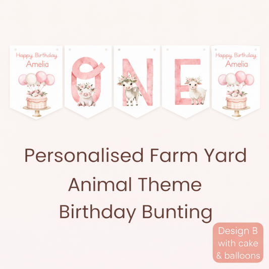 Personalised Farmyard Birthday Garland – Floral Farm Animals & Pink Tractor