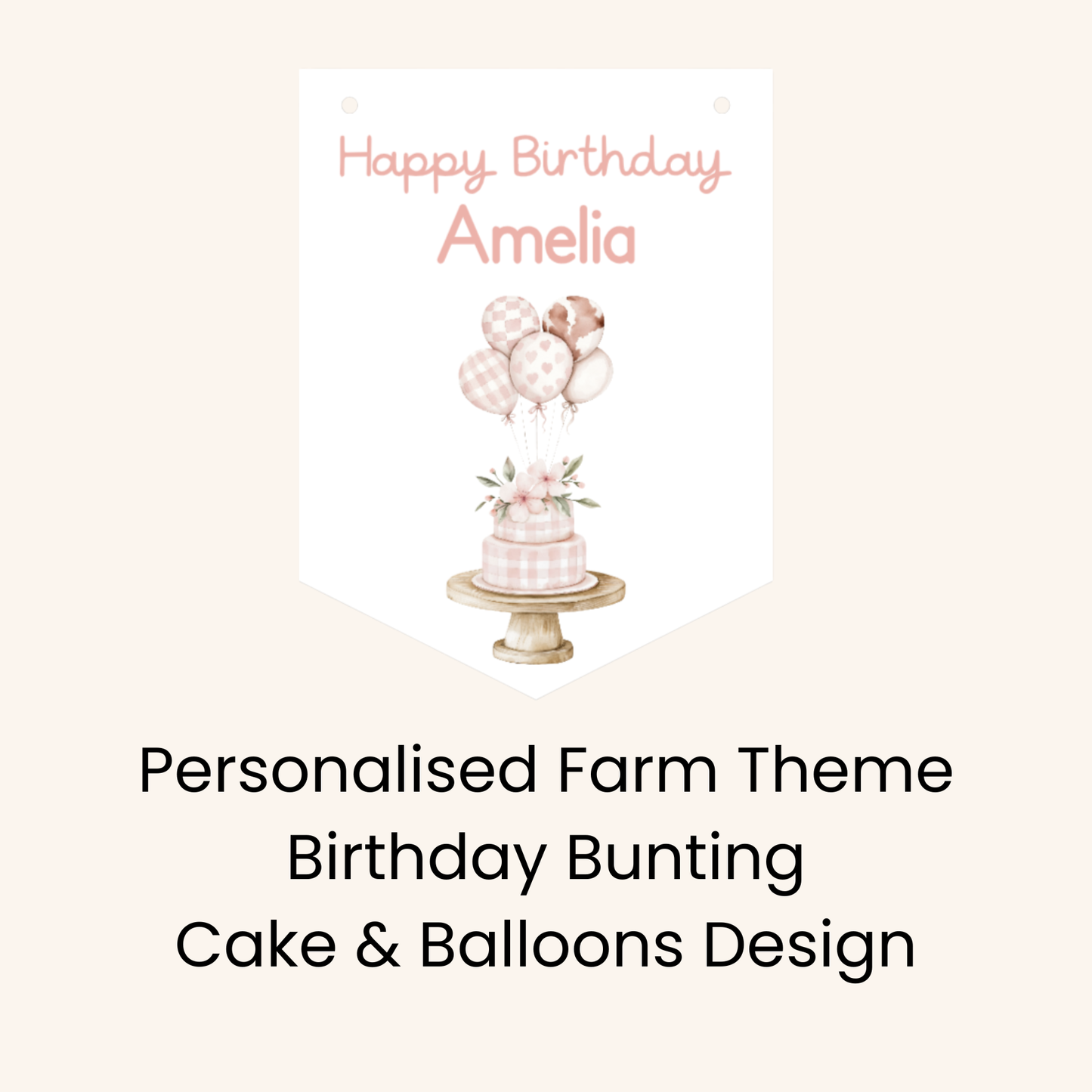 Personalised Farmyard First Birthday Bunting – Age One Banner with Name, Farm Animal Party Decor Pink Tractor