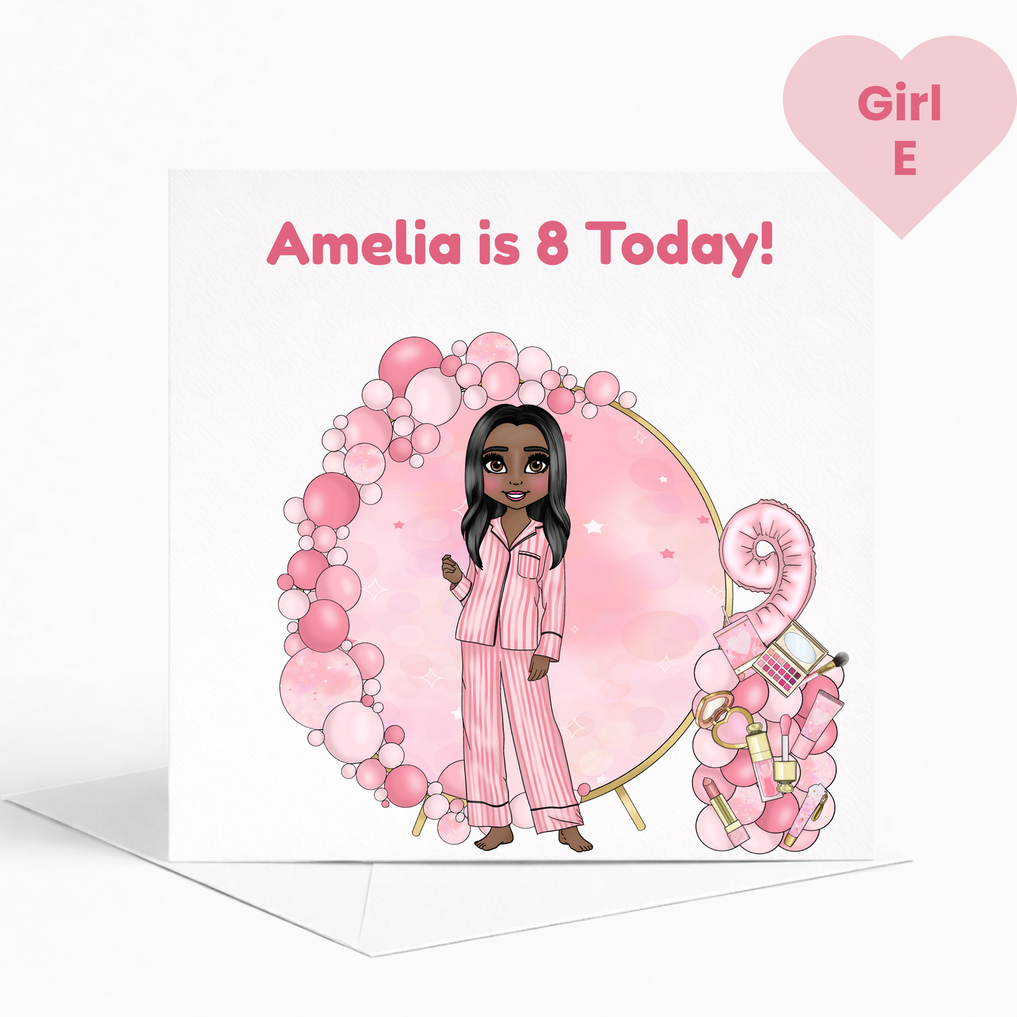 Personalised Beauty Birthday Card for Girls, Pink Pamper Spa Theme Card, Custom Name & Age Card, Sleepover Birthday Card, Stylish Girls Birthday
