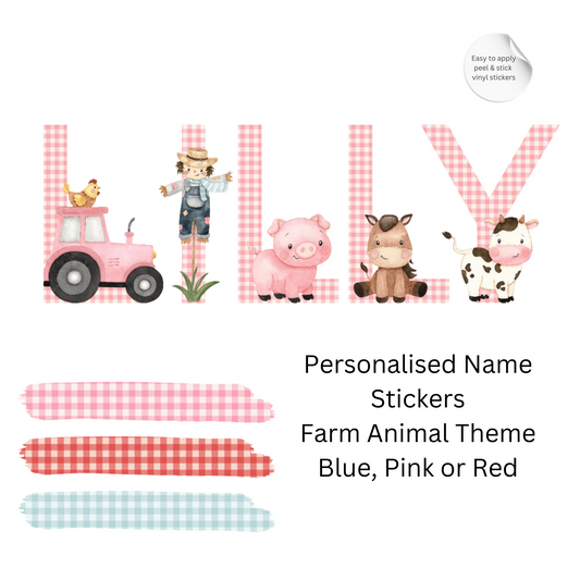 Personalised Farmyard Name Wall Stickers 5" (12.7cm) – Gingham Tractor Nursery Decor