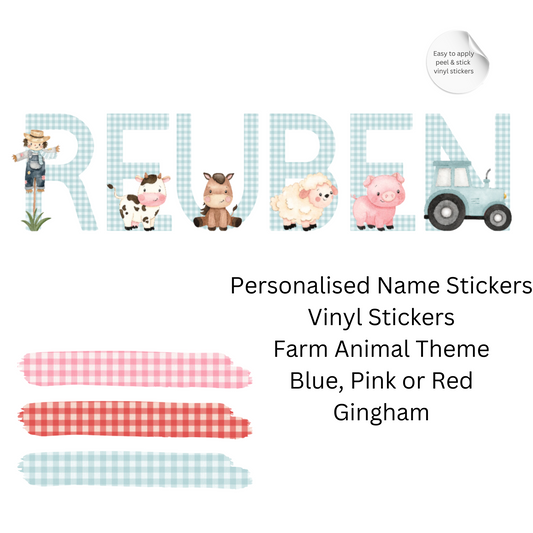 Personalised Farmyard Name Wall Stickers 4" (10.2cm) – Gingham Tractor Nursery Decor
