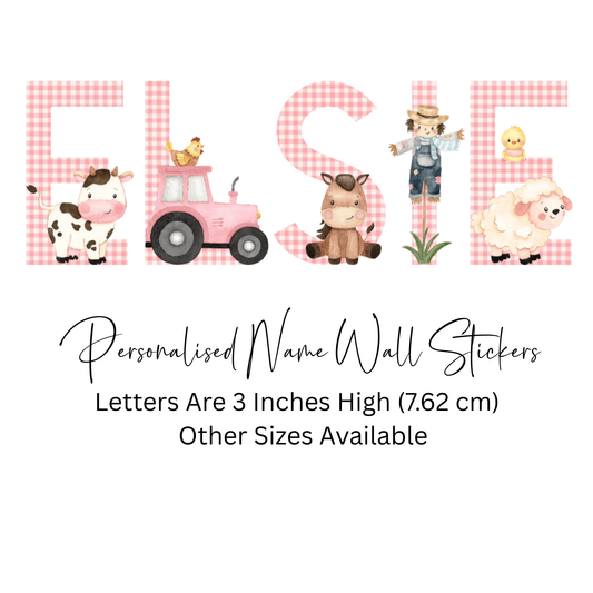 Personalised Farmyard Name Wall Stickers 3" (7.6cm) – Gingham Tractor Nursery Decor