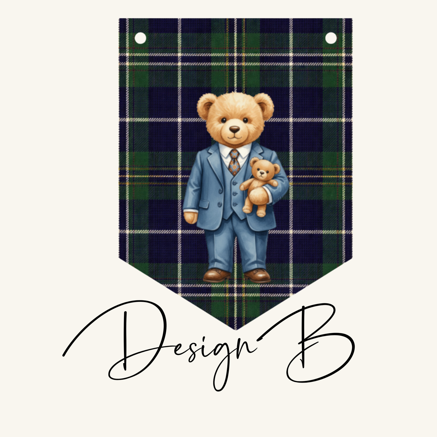 Personalised Teddy Bear Name Bunting – Preppy Tartan Plaid Nursery Banner, Classic Bear Birthday Decor