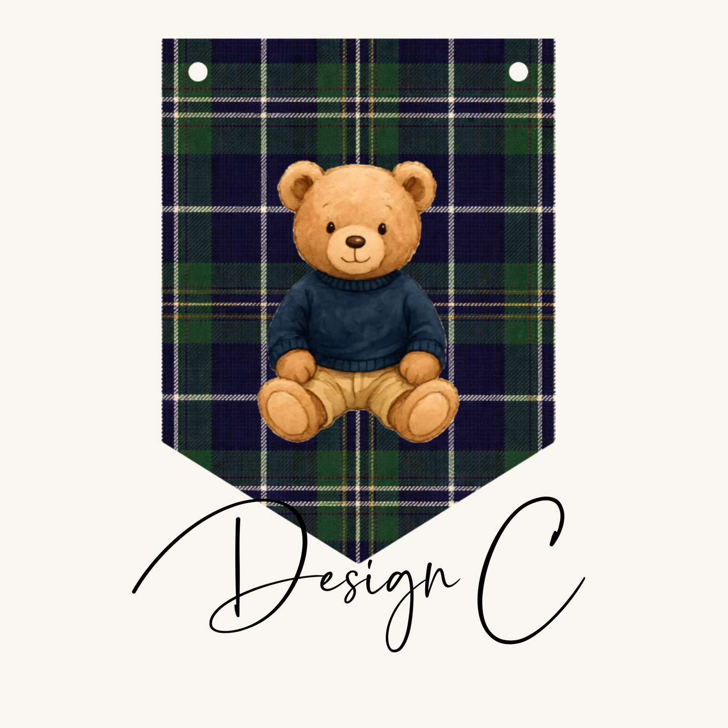 Personalised Teddy Bear Name Bunting – Preppy Tartan Plaid Nursery Banner, Classic Bear Birthday Decor