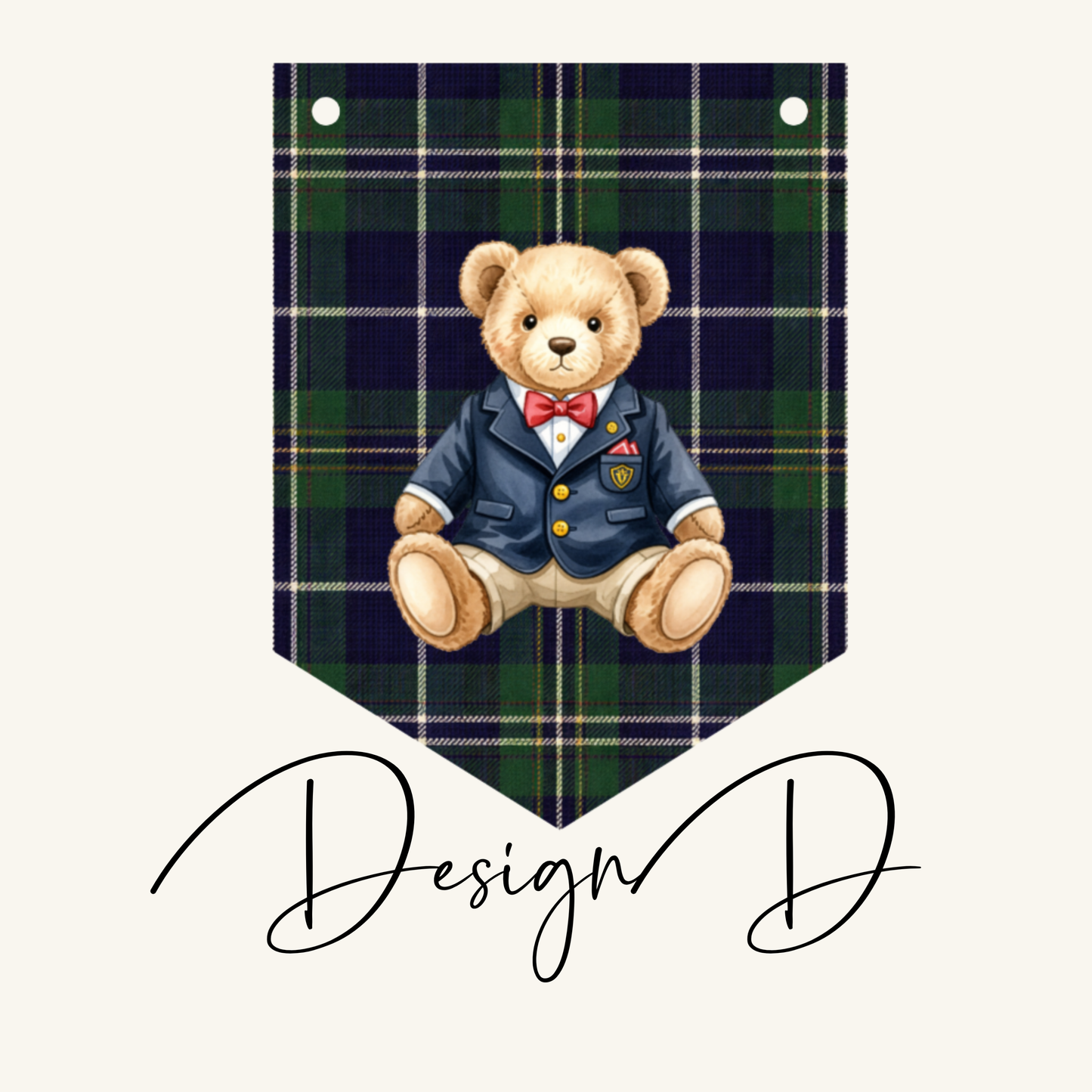 Personalised Teddy Bear Name Bunting – Preppy Tartan Plaid Nursery Banner, Classic Bear Birthday Decor