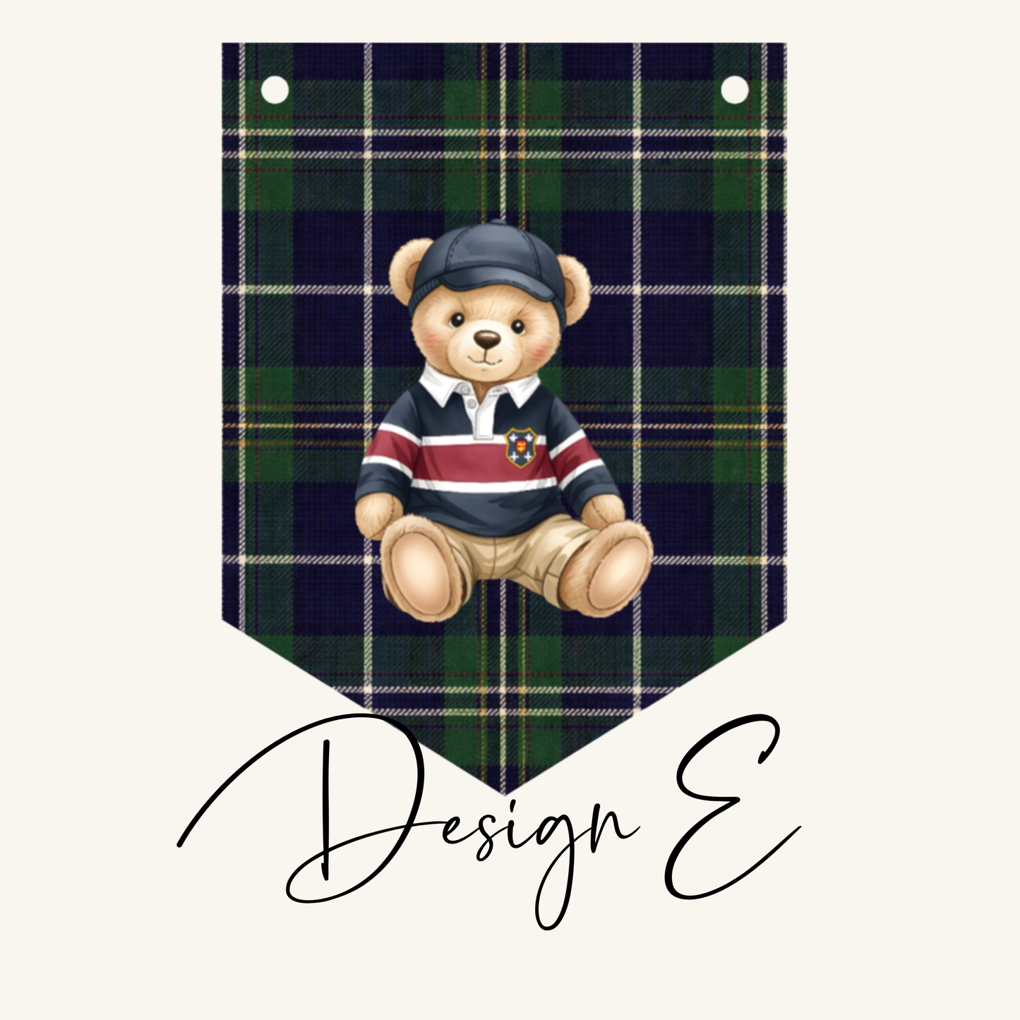 Personalised Teddy Bear Name Bunting – Preppy Tartan Plaid Nursery Banner, Classic Bear Birthday Decor