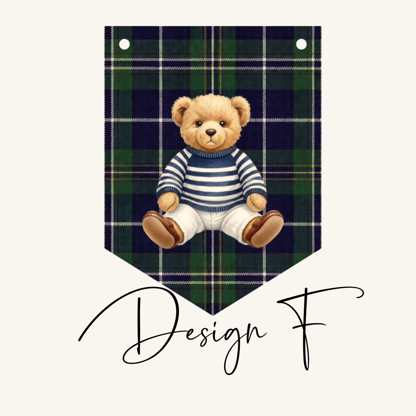 Personalised Teddy Bear Name Bunting – Preppy Tartan Plaid Nursery Banner, Classic Bear Birthday Decor