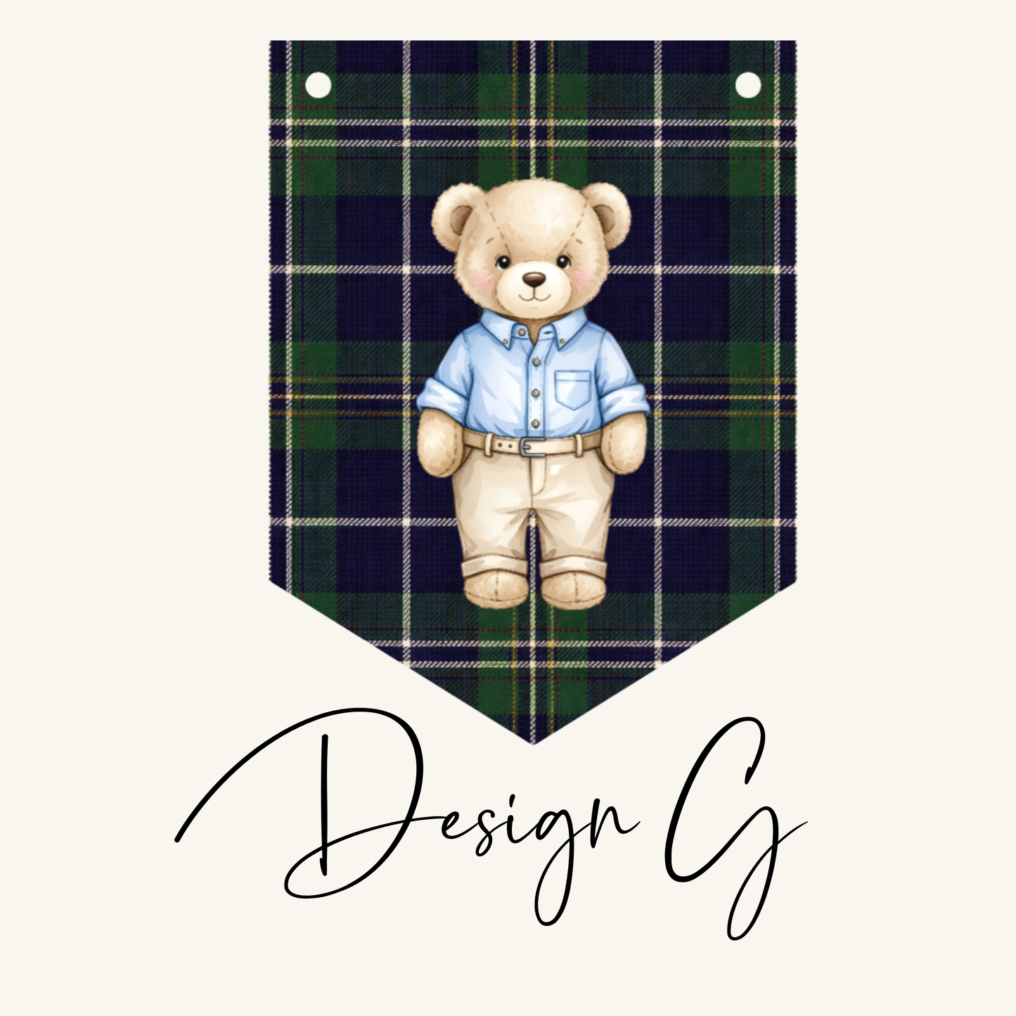 Personalised Teddy Bear Name Bunting – Preppy Tartan Plaid Nursery Banner, Classic Bear Birthday Decor