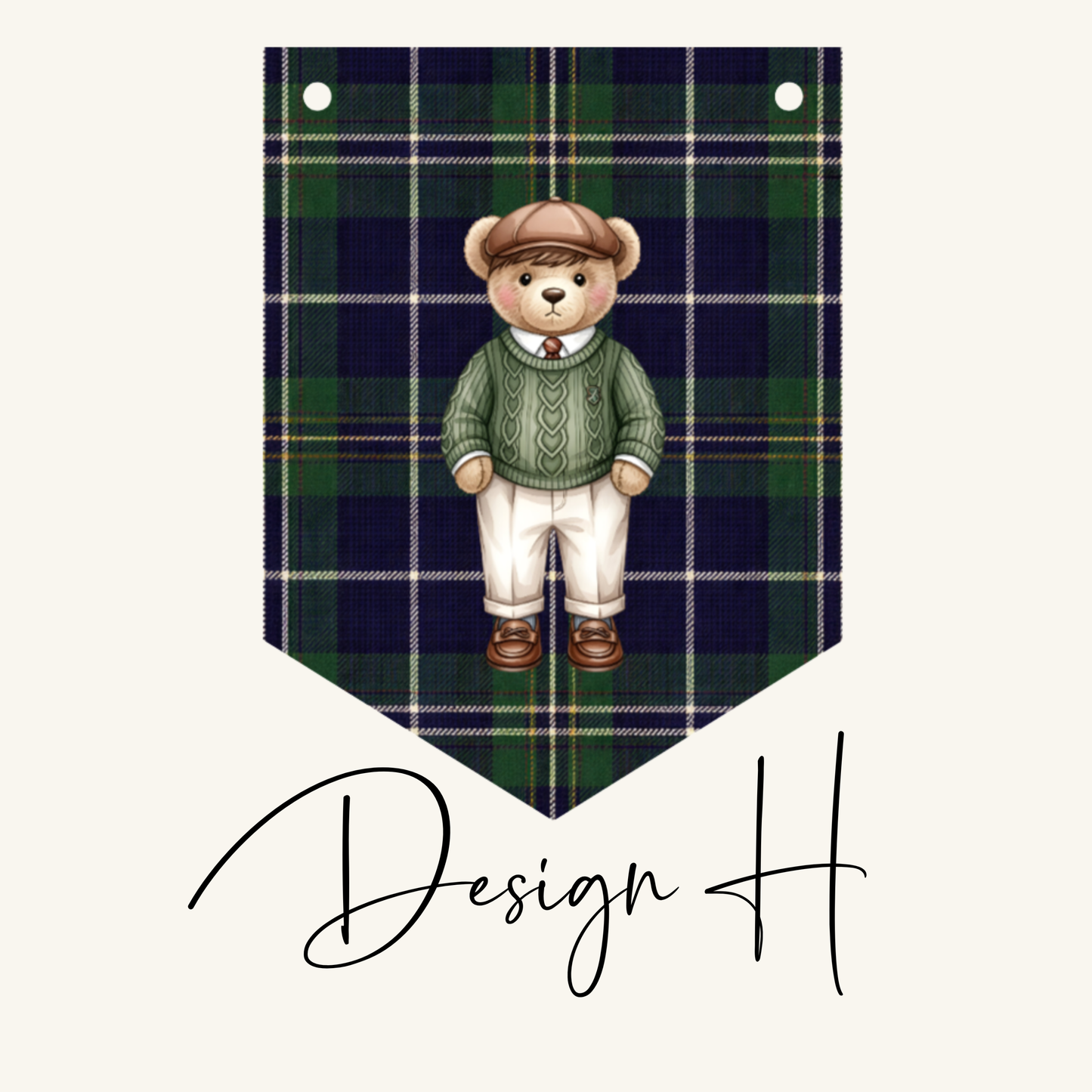 Personalised Teddy Bear Name Bunting – Preppy Tartan Plaid Nursery Banner, Classic Bear Birthday Decor