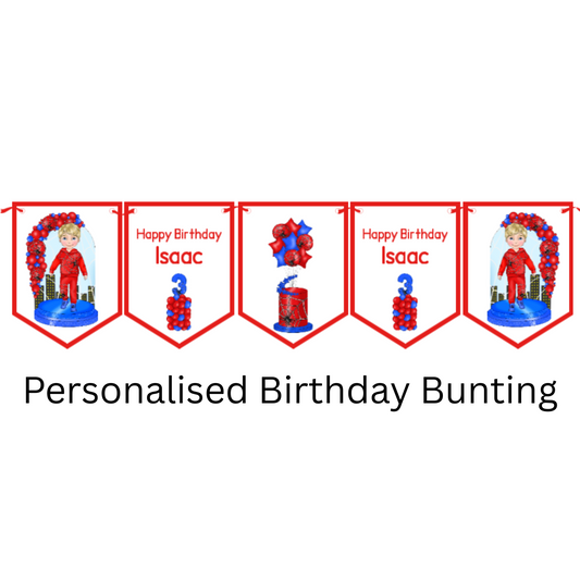 Personalised Superhero Birthday Bunting – Red & Blue Spider Web | Custom Name & Age