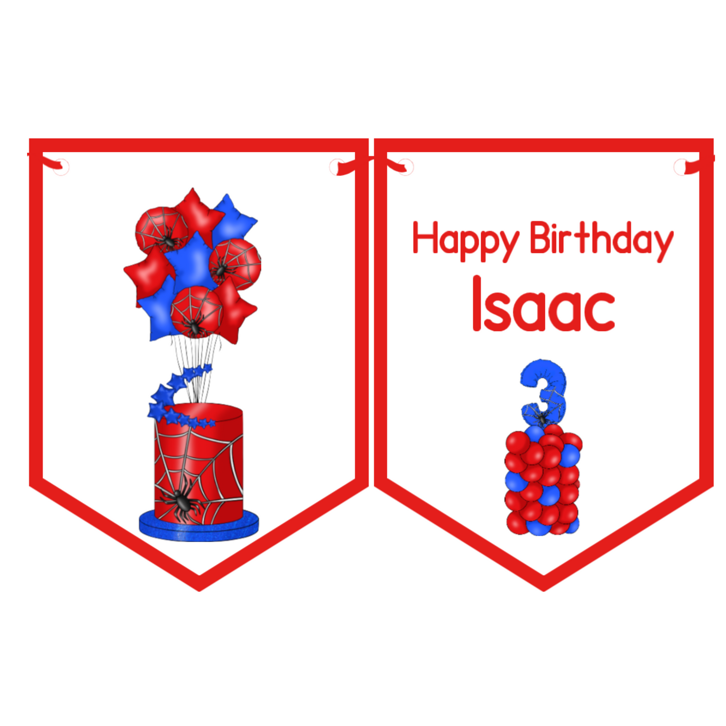 Personalised Superhero Birthday Bunting – Red & Blue Spider Web | Custom Name & Age