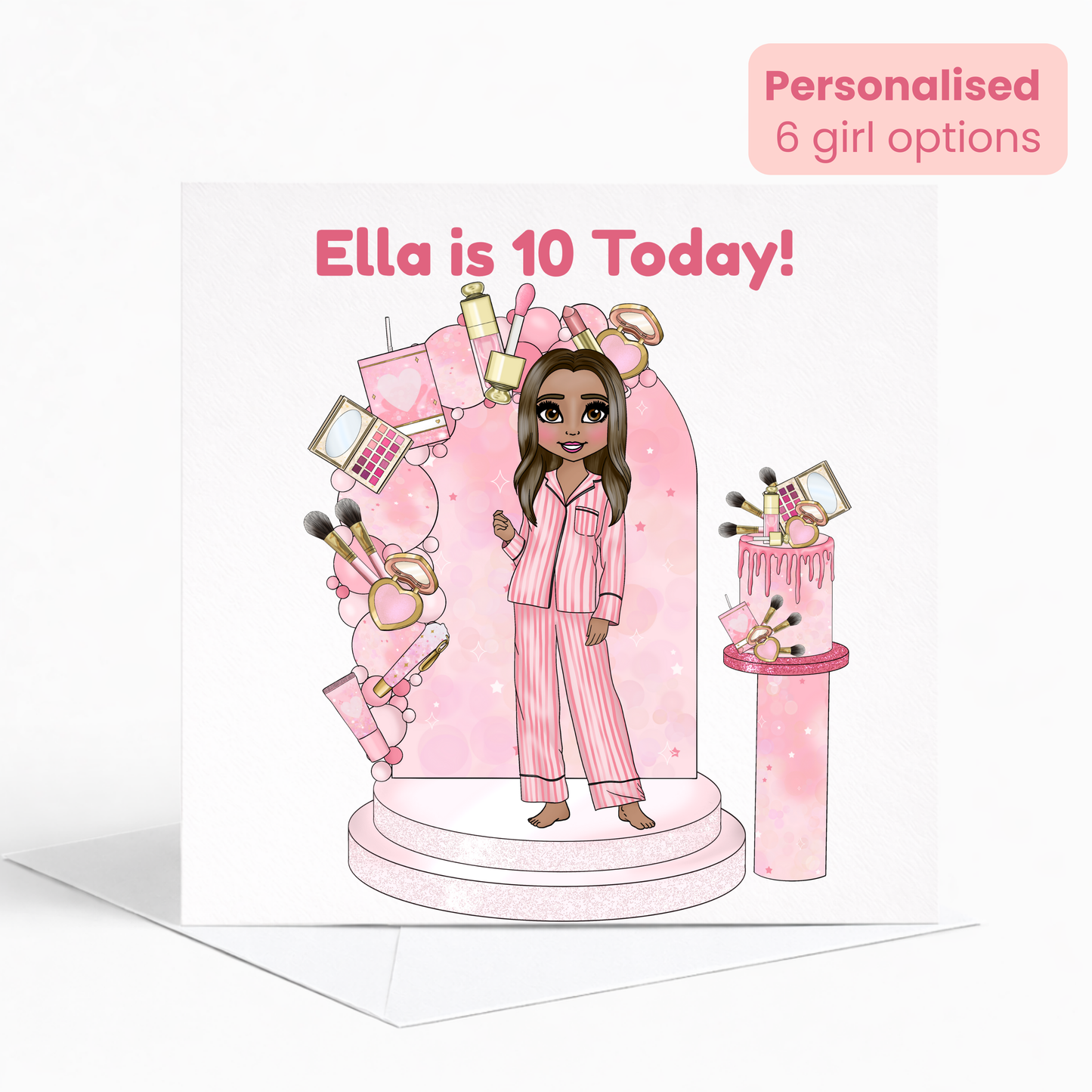 Personalised Beauty Birthday Card for Girls, Pink Pamper Spa Theme Card, Custom Name & Age Card, Sleepover Birthday Card, Stylish Girls Birthday