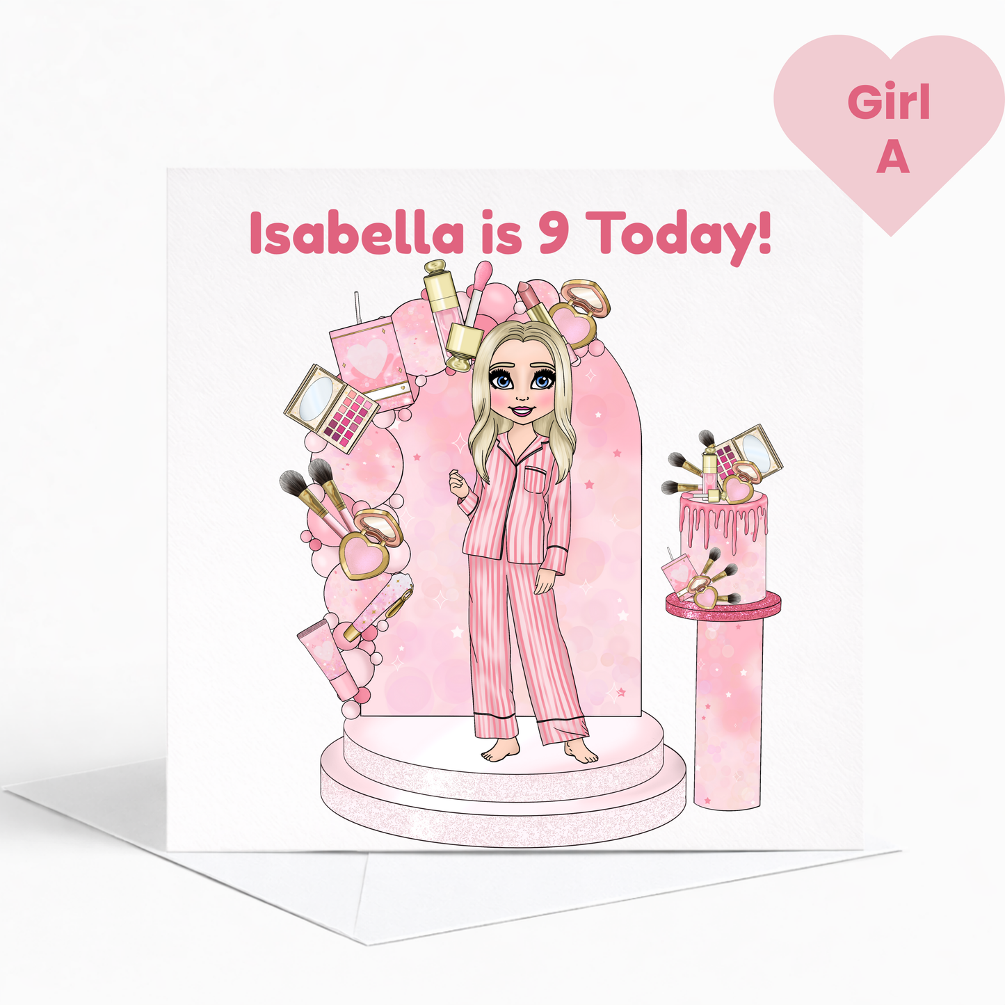 Personalised Beauty Birthday Card for Girls, Pink Pamper Spa Theme Card, Custom Name & Age Card, Sleepover Birthday Card, Stylish Girls Birthday