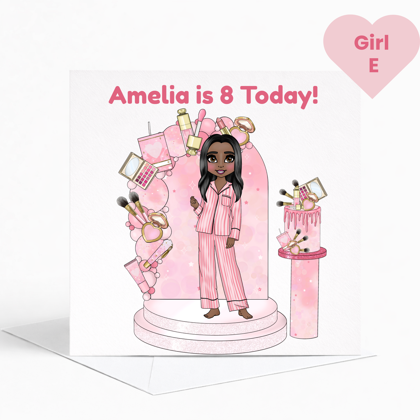 Personalised Beauty Birthday Card for Girls, Pink Pamper Spa Theme Card, Custom Name & Age Card, Sleepover Birthday Card, Stylish Girls Birthday