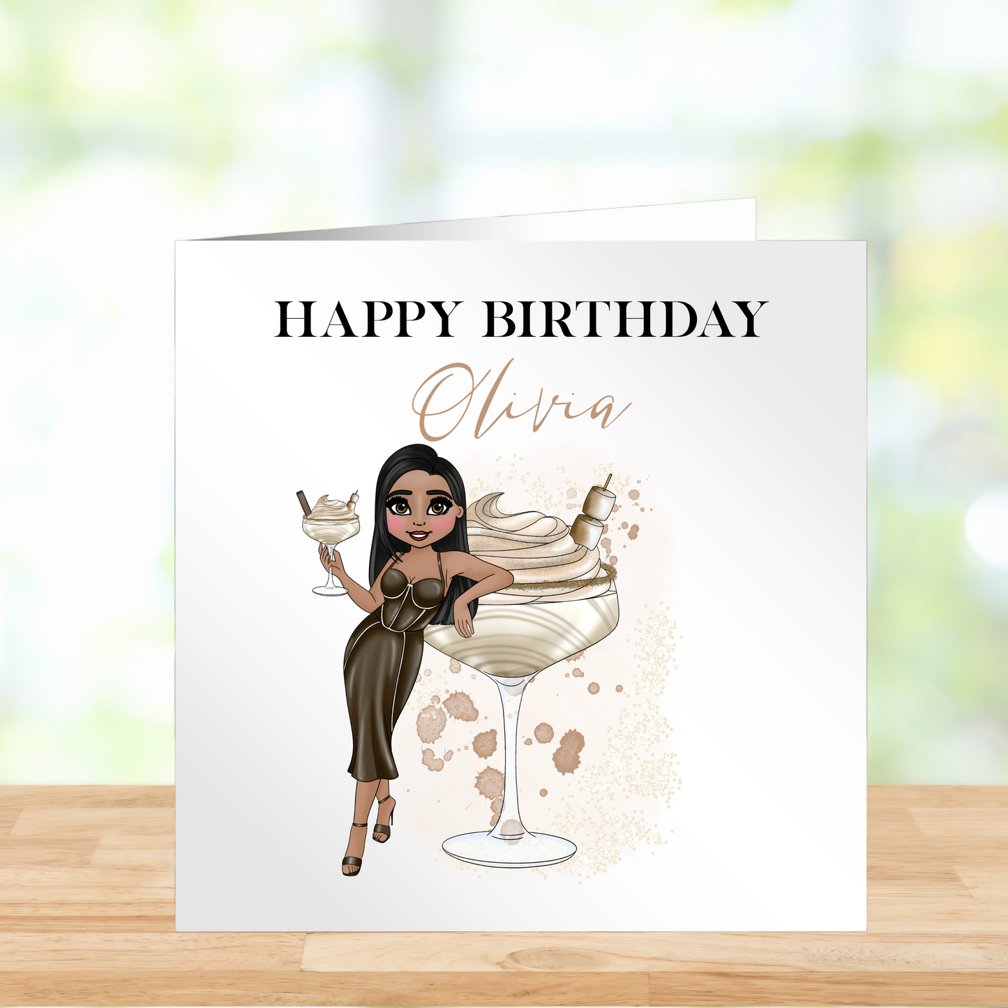 Personalised Cocktail Birthday Card – Irish Cream Style, Choice of Lady