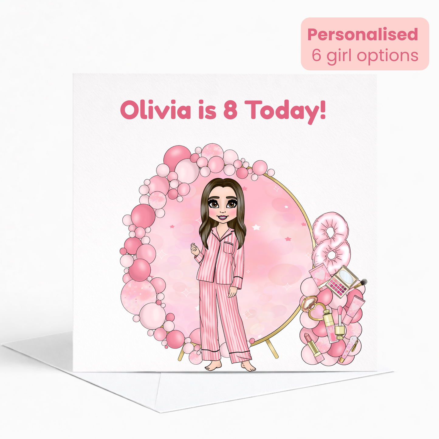Personalised Beauty Birthday Card for Girls, Pink Pamper Spa Theme Card, Custom Name & Age Card, Sleepover Birthday Card, Stylish Girls Birthday