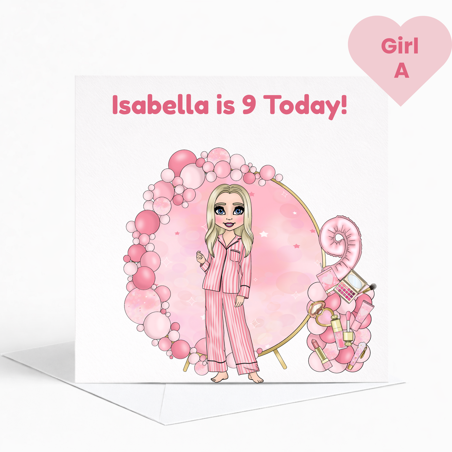 Personalised Beauty Birthday Card for Girls, Pink Pamper Spa Theme Card, Custom Name & Age Card, Sleepover Birthday Card, Stylish Girls Birthday