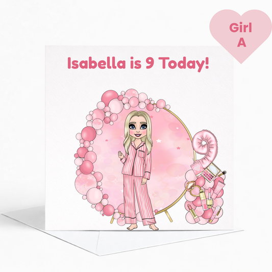 Personalised Beauty Birthday Card for Girls, Pink Pamper Spa Theme Card, Custom Name & Age Card, Sleepover Birthday Card, Stylish Girls Birthday