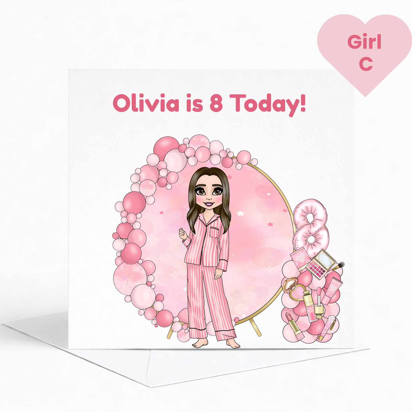 Personalised Beauty Birthday Card for Girls, Pink Pamper Spa Theme Card, Custom Name & Age Card, Sleepover Birthday Card, Stylish Girls Birthday