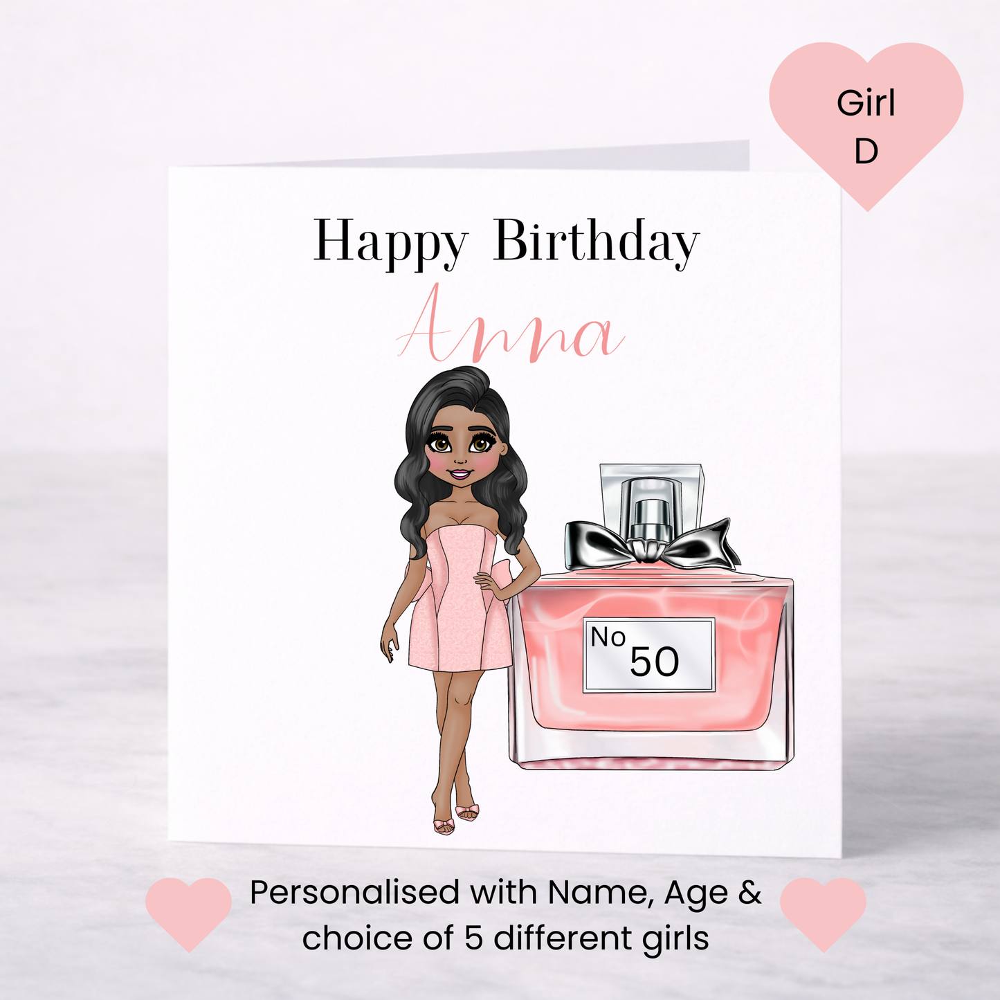 Personalised Perfume Bottle Birthday Card – Choice of Girl & Age