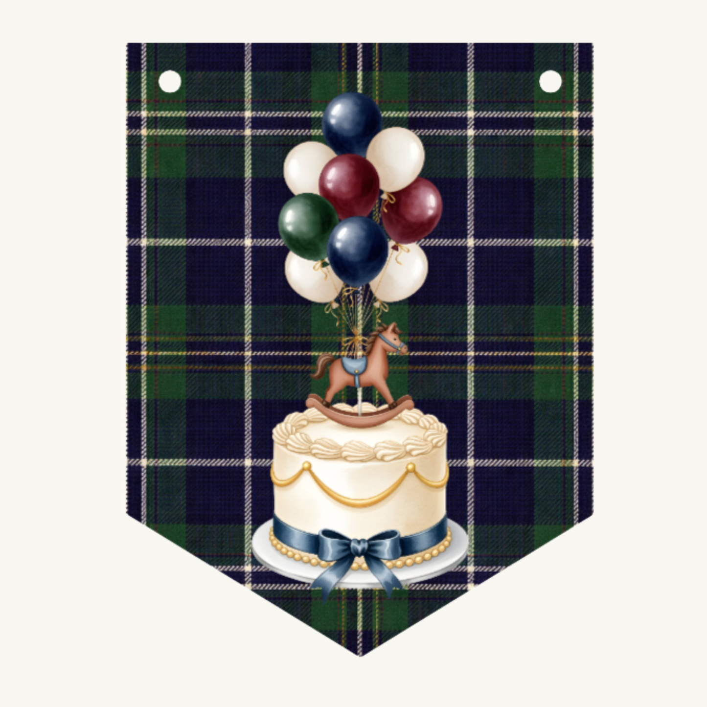 Personalised Posh Teddy Bear Birthday Banner – Vintage Tartan Plaid Bunting (Ages 1–3)
