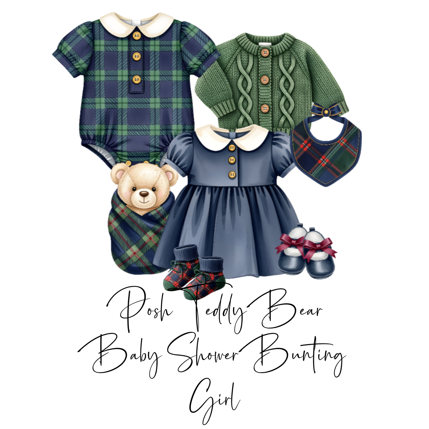 Posh Teddy Bear Baby Shower Bunting | Pony & Tartan Baby Clothes Garland (Boy or Girl)