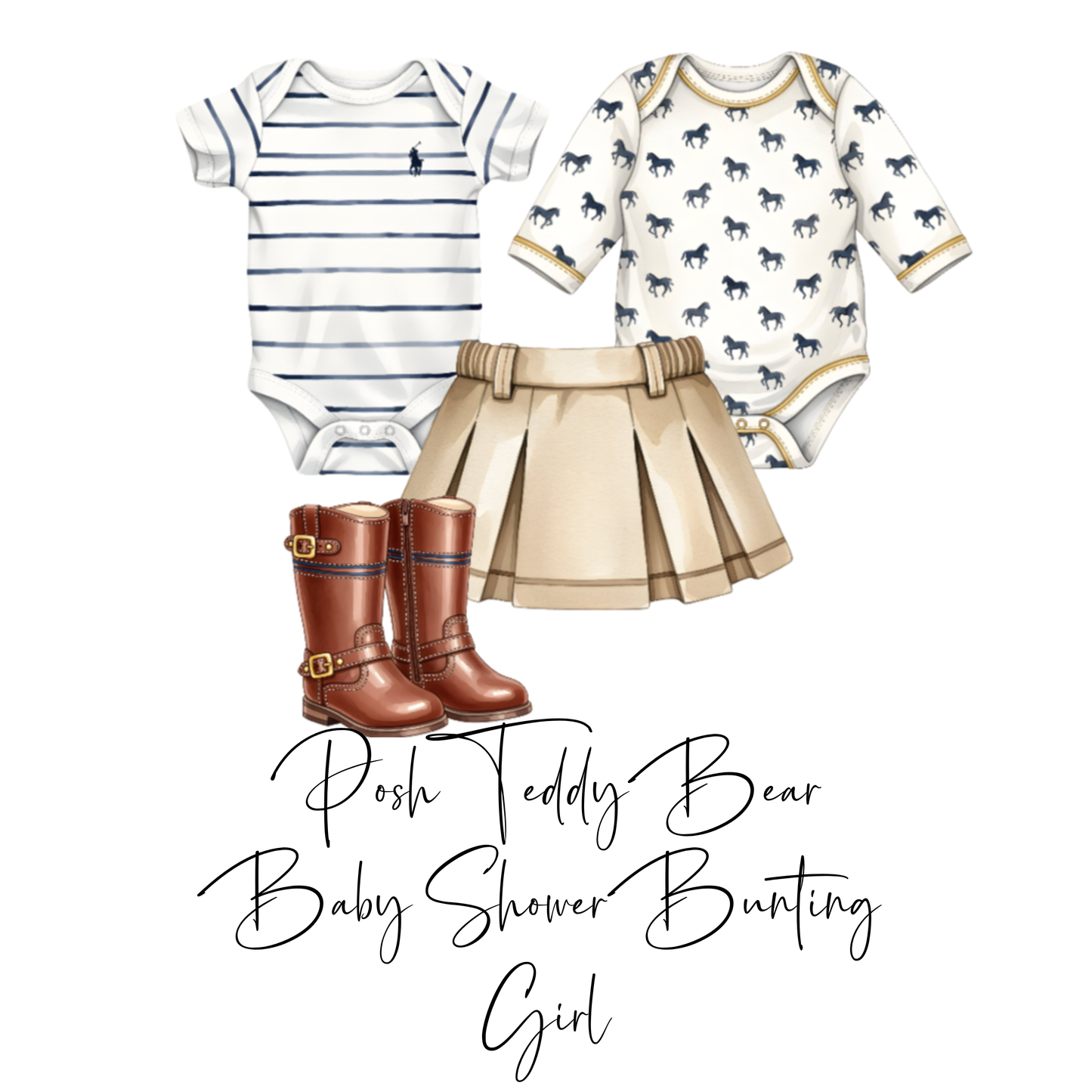 Posh Teddy Bear Baby Shower Bunting | Pony & Tartan Baby Clothes Garland (Boy or Girl)