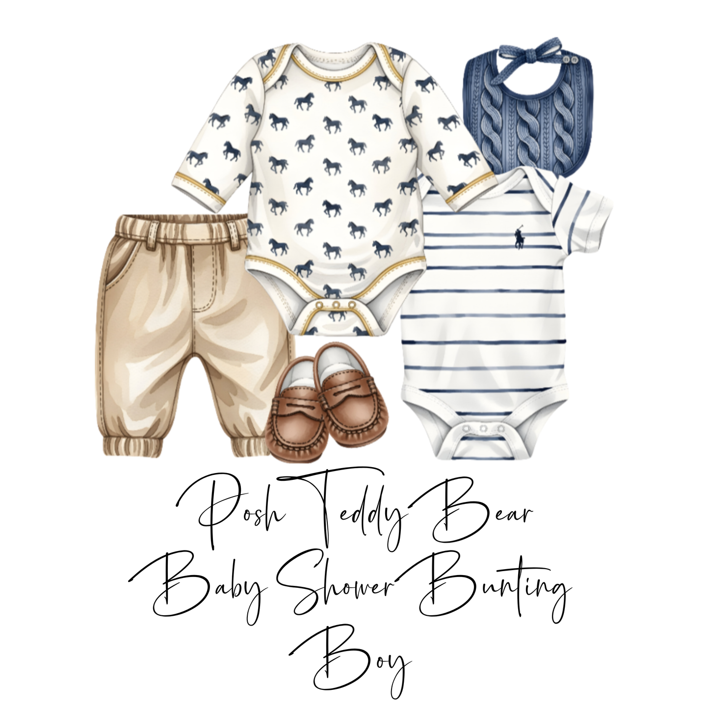 Posh Teddy Bear Baby Shower Bunting | Pony & Tartan Baby Clothes Garland (Boy or Girl)