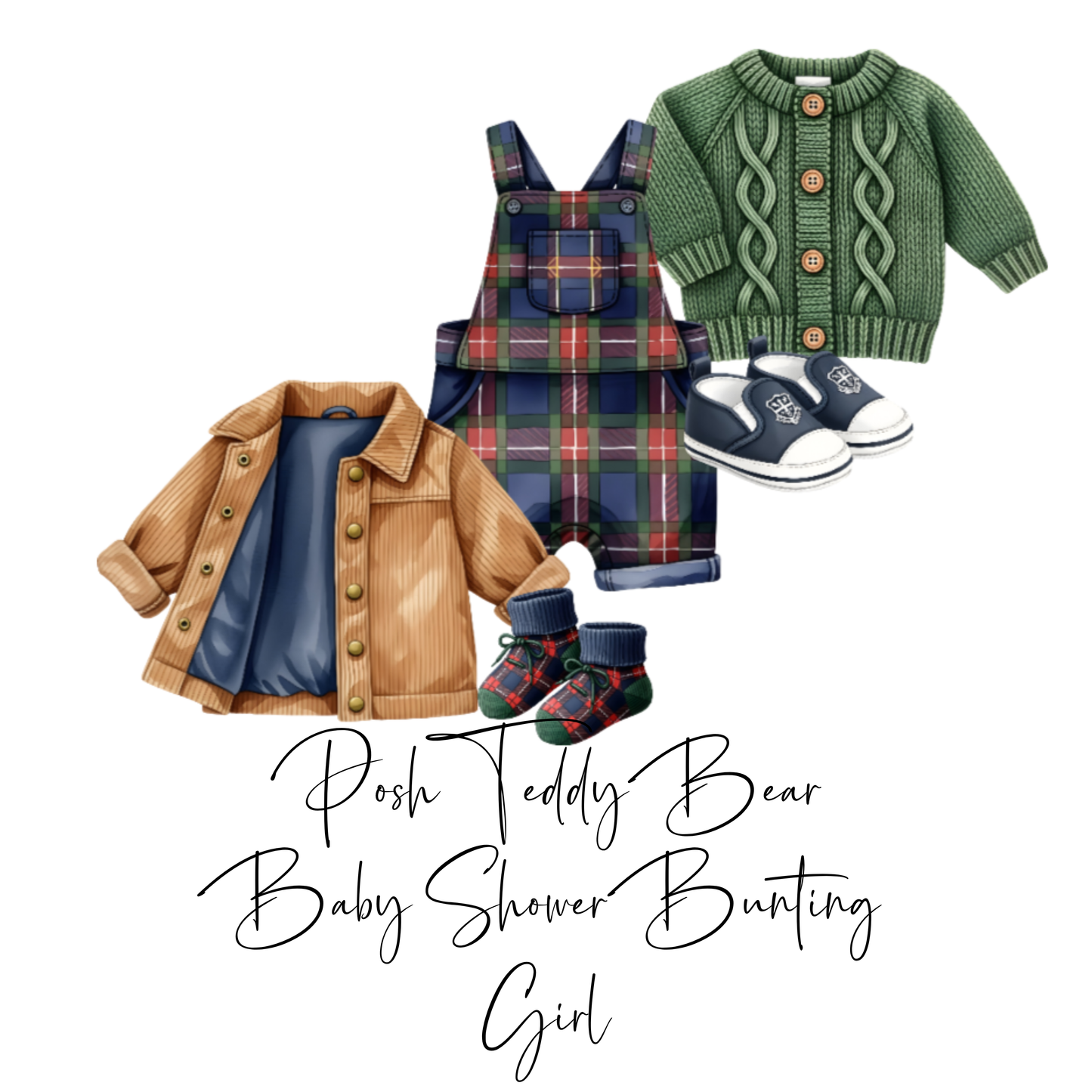 Posh Teddy Bear Baby Shower Bunting | Pony & Tartan Baby Clothes Garland (Boy or Girl)