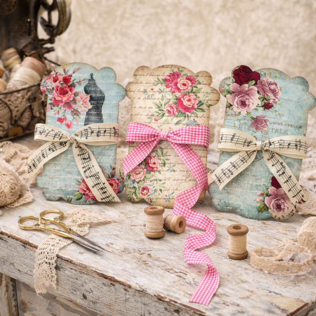 Ribbon and Thread Organizer Spool Cards – Vintage and Floral Styles