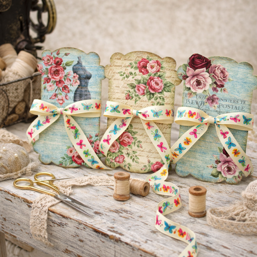Ribbon and Thread Organizer Spool Cards – Vintage and Floral Styles