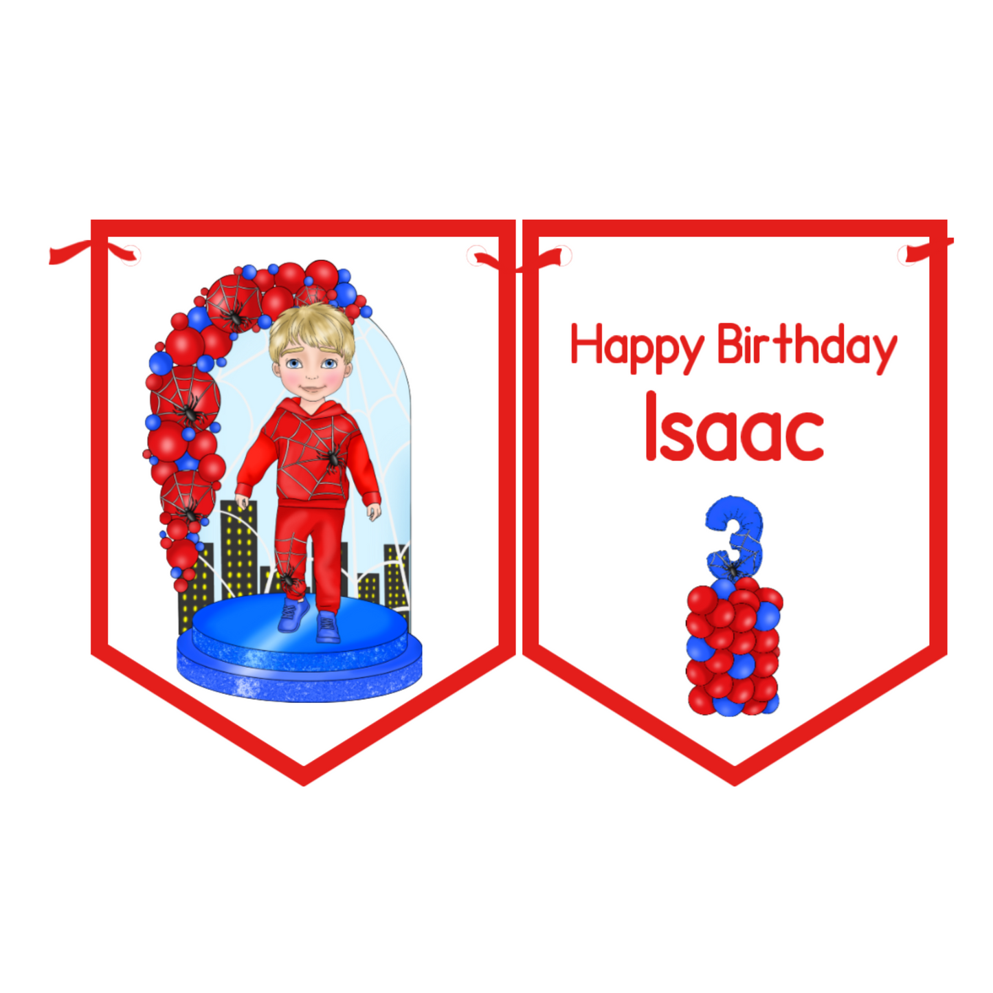 Personalised Superhero Birthday Bunting – Red & Blue Spider Web | Custom Name & Age