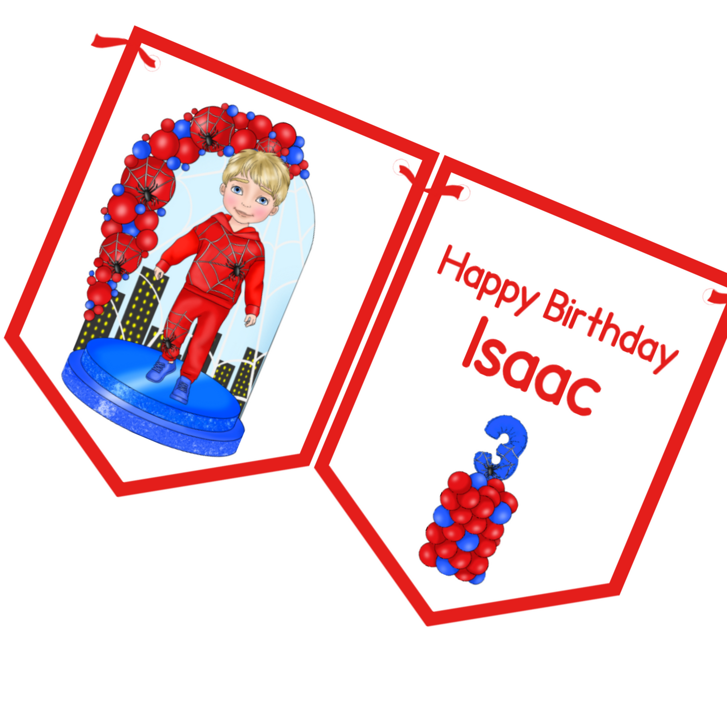 Personalised Superhero Birthday Bunting – Red & Blue Spider Web | Custom Name & Age